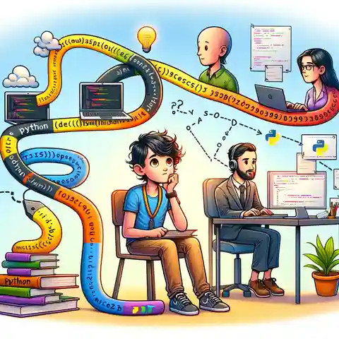 Best Online Courses for Python Programming A creative and colorful illustration showcasing a person's journey from beginner to expert in Python programming