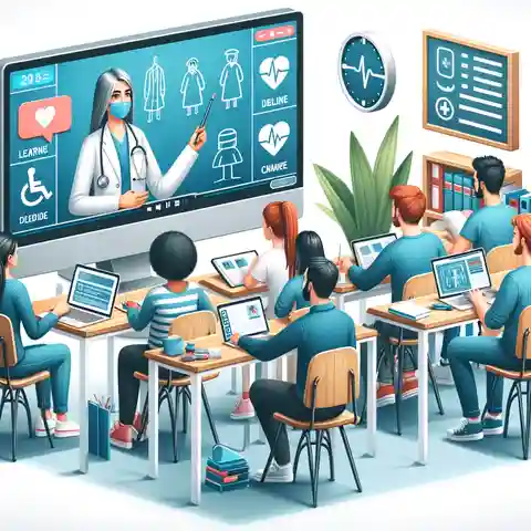 Best Online Healthcare Certificate Programs A digital classroom scene with students from various backgrounds engaging in an online healthcare course