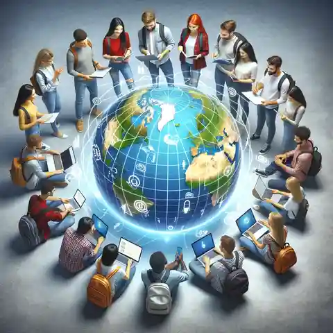 Online MBA Programs with Scholarships A group of students from around the world gathered around a virtual globe